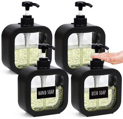 Unyqoos ® Stijlvolle en Functionele Zeepdispenserset voor Keuken en Badkamer, 4 Stuks, 500 ml, Zwart