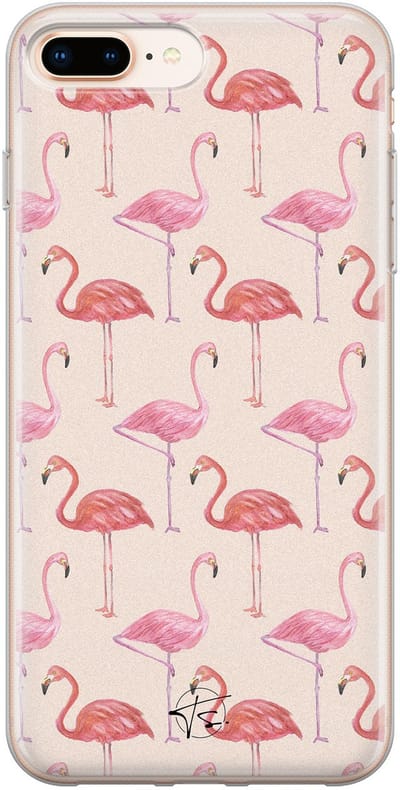 Hoesje geschikt voor iPhone 8 Plus - Flamingo - Soft Case - TPU - Print - Roze - Mooie Telefoonhoesjes