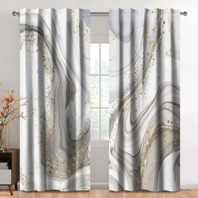 Panelen, Moderne Abstracte Lichtgrijze Oceaan Golf Waterstroom met Gouden Folie Zand Marmer Patroon Raamgordijnen, Mode Artistieke Decor voor Slaapkamer
