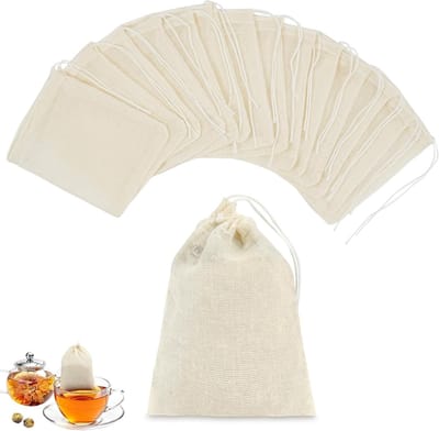 Herbruikbare Katoenen Netzakken voor Kruiden en Specerijen - Filterzakken voor Thee, Koffie en Koken - Eco-vriendelijk 8 x 10 cm, Set van 50 Stuks
