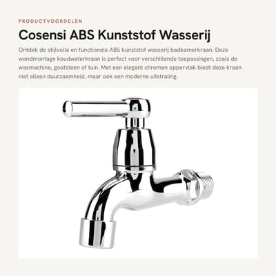 Dailygoods- Badkamerkraan Enkele Handgreep - Wandmontage - Koudwaterkraan - Waterbesparend - Duurzaam ABS - Eenvoudig te Installeren - Waterkraan