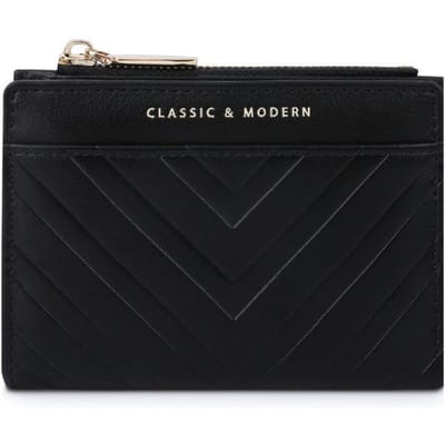 Portefeuille en cuir pour femme porte-cartes multiples à la mode et polyvalent petit porte-monnaie noir