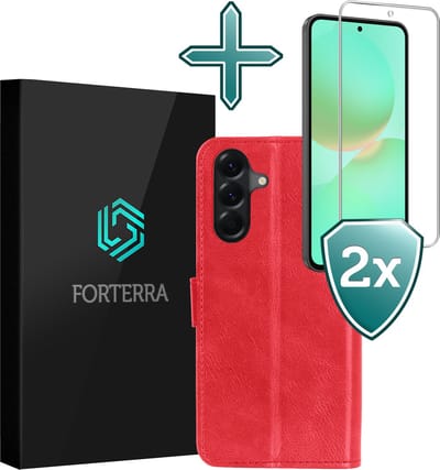 Hoesje Met 2x Screenprotector - Geschikt voor Samsung Galaxy A36 - Luxe Pasjeshouder - Flip Case - Bookcase Portemonee - Kunstleer Book Case - Flipcase Hoes - Book Cover - Walletcase - Portemonneehoes - Rood