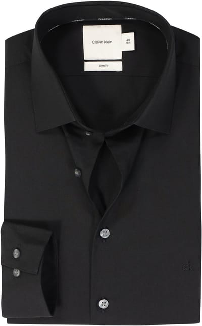 Calvin Klein slim fit overhemd - popeline - zwart - Strijkvriendelijk - Boordmaat: 41 (EU maat: L)