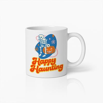 Happy Haunting Mok 330ml – Griezelige Halloween Koffiebeker met Schedel & Pompoen Ontwerp – Perfect Cadeau voor Horror- & Herfstliefhebbers