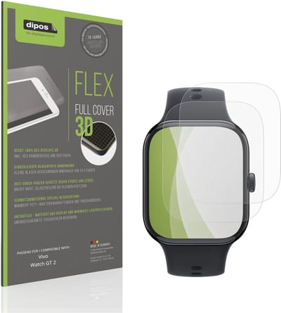 dipos FLEX – 2x Matte Screenprotector geschikt voor Vivo Watch GT 2 | Volledige Schermbescherming | Case-Friendly