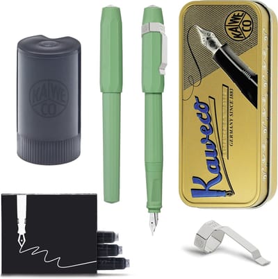 Kaweco - Cadeauset - Vintage blikje - Vulpen met Clip -  Jungle Green - Lichtgroen - Medium - Zwarte Twister - Doosje vullingen