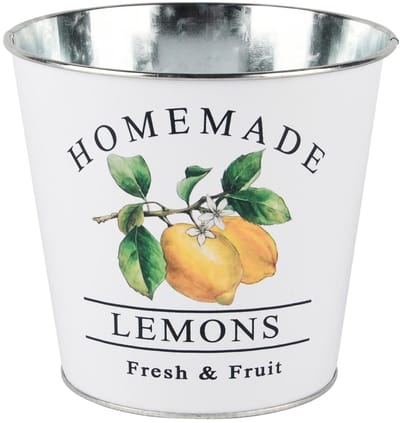Dekoratief | Bloempot rond 'Lemon Love', metaal, 15x15x14cm | A250613