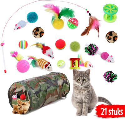 Kattenspeelgoed - Kattenspeeltjes - 21 stuks - Kattentunnel - Hengel