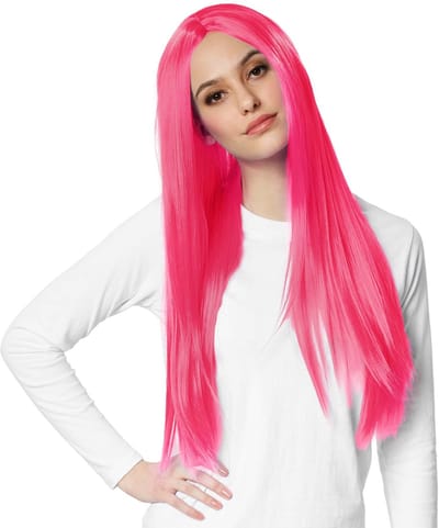 dressforfun - Pruik lang haar glad pink - verkleedkleding kostuum halloween verkleden feestkleding carnavalskleding carnaval feestkledij partykleding - 303635