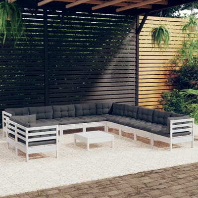 vidaXL - 12-delige - Loungeset - met - kussens - massief - grenenhout - wit