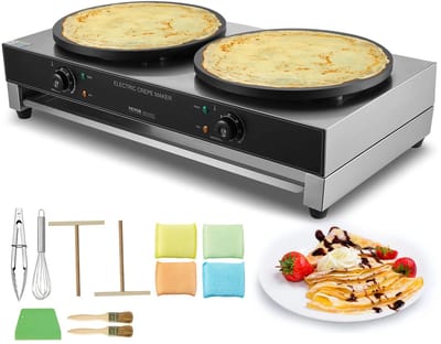Flolife - 16 inch Elektrische Crêpe Maker Dubbel – 3400W Commerciële Crêpe Machine met Anti-aanbak Bakplaat