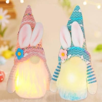 Pluche paashaas dwergen met ledlicht voor paasdecoratie