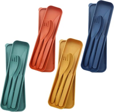 Set van 4 Draagbare Bestekstukken voor Kamperen, Reizen en Dagelijks Gebruik - Herbruikbaar Bestek met Mes, Lepel en Vork in Opbergcase
