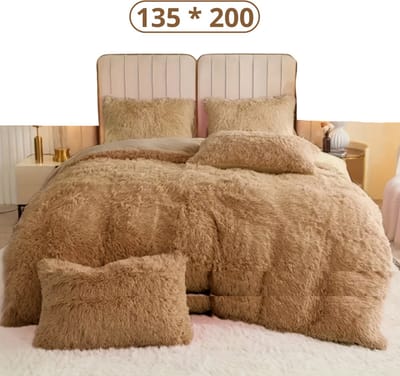 Bovista Teddy Dekbedovertrek - Fleece Dekbedovertrek - Fluffy Dekbedovertrek - Pluche - Dekbed - Deken - Inclusief Kussenslopen - Geel 135x200cm