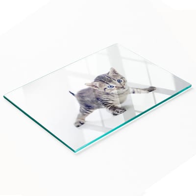 Decoratieve snijplank van gehard glas met kleine kat, 80x52 cm