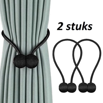 Alcantara- Luxe Gordijn Embrasse - Gordijn Houder - Zwart - Magnetisch - Gordijn Accessoires - 2 Stuks-40 cm