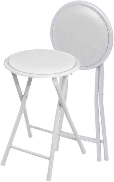 Urban Living Bijzet krukje - 2x - wit - metaal - 30 x 45 cm - inklapbaar - woonaccessoires