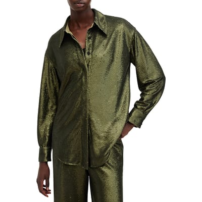 AllSaints Charli Seq Shirt Olive Green Maat: 6 | Blouses Outlet | Dames | Groen