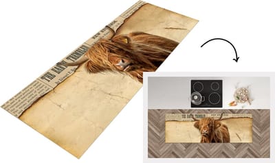 Keukenloper - Loper keuken - Schotse hooglander - Vintage - Papyrus - 150x50 cm - Keukenloper vinyl