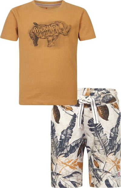 Noppies - Kledingset - 2DELIG - Broek Short Giridih Antique White - Shirt Ross Apple Cinnamon - Maat 140