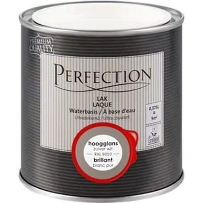 Perfection Houtlak Lak - Hoogglans - Zuiver Wit Ral 9010 - 375ml