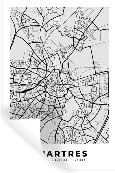 Muurstickers - Sticker Folie - Chartres – Plattegrond – Frankrijk – Kaart – Stadskaart - 20x30 cm - Plakfolie - Muurstickers Kinderkamer - Zelfklevend Behang - Zelfklevend behangpapier - Stickerfolie