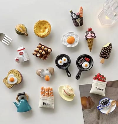 TLVX 17 stuks Zeer Sterke 3D Koelkast Magneten / Leuke Foto Magneet Stokbrood / Koffie / Brood Ei / Wijn / ijs / Keuken / Toetje / Vrolijke Speel- en Leer Magneten / School / Whiteboard / Decoratief / Boodschappenlijst / Notitie / Memo Magneetjes