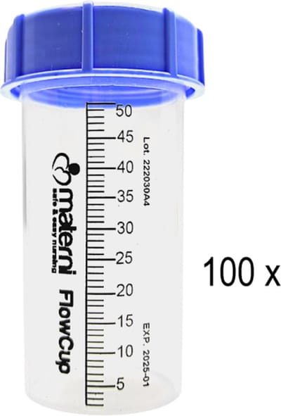 100x Materni Moedermelkflesjes 50 ml met dop tbv borstvoeding