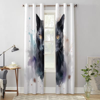 Dier Kat Waterverf Modern Raamgordijnen voor Woonkamer Slaapkamer Gordijn Keuken Behandeling Jaloezieën Draperieën 135W x 60H(cm) x1 gray