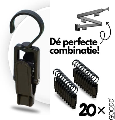 GOODD® - Wasknijpers - Knijpers - 20 STUKS - Met haak - Zwart - Droogrek knijpers - Wasrek knijpers