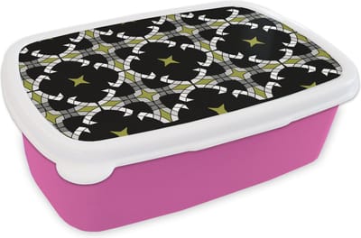 Broodtrommel Roze - Lunchbox - Brooddoos - Glas in lood - Abstract - Patronen - 18x12x6 cm - Kinderen - Meisje