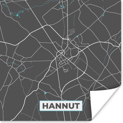Poster België – Hannut – Stadskaart – Kaart – Blauw – Plattegrond - 100x100 cm XXL