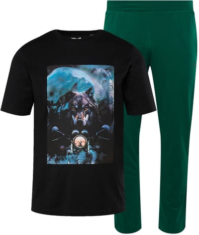 Men Plus - Heren - Pyjama tweedelig T-shirt lange broek - Zwart - Maat 3XL