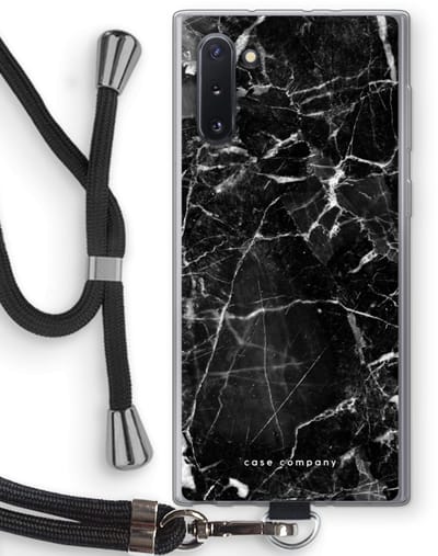 Case Company® - Hoesje met koord geschikt voor Samsung Galaxy Note 10 hoesje met Koord - Zwart Marmer - Telefoonhoesje met Zwart Koord - Bescherming aan alle Kanten en Over de Schermrand