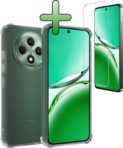 Hoesje Met Screenprotector - Geschikt voor Oppo Reno 12 F - Sterk & Shockproof - Siliconen Case - Back Cover - Telefoon Hoes - Shock Proof - Transparant