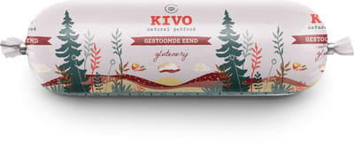 Kivo Petfood Houdbare Worst 12 x 600 gram Eend - Zacht gestoomd vlees - Glutenvrij zonder andere fratsen