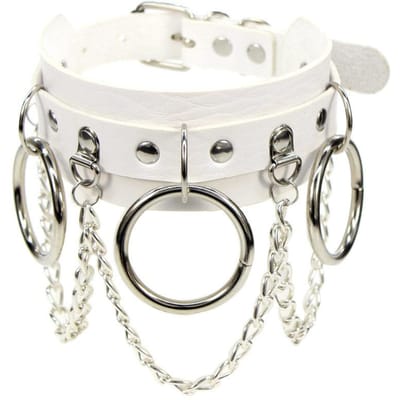 Collier Ras-du-cou Pendentif Chaîne Acier Inoxydable Cuir PU Pour Femmes Gothique Punk Sexy Bondage Cadeau white