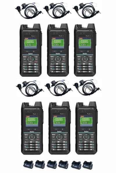 Set van 6 Inrico T330 4G LTE Zello Smart Portofoon IP68 met tafellader en beveiliging oortje