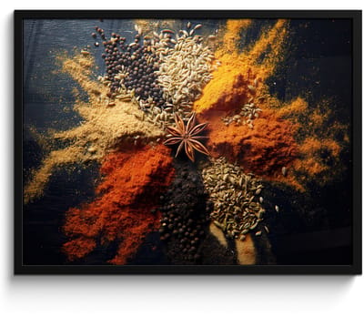 Poster in lijst - Fotolijst 70x50 cm - Posters - Specerijen - Explosie - Oranje - Posterlijst zwart - Decoratie - Wanddecoratie woonkamer - Muurdecoratie slaapkamer