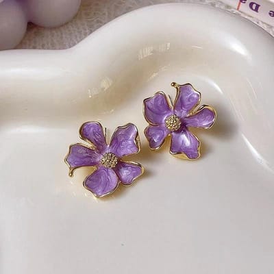 Nieuwe Paarse Bloem Oorknopjes voor Vrouwen Persoonlijkheid Uniek Vriendin Kerst Oor Bruiloft Sieraden gray