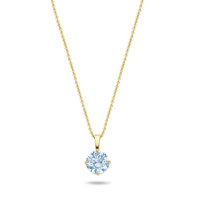 New Bling 9NBG-0596 Gouden Ketting met Zirkonia Hanger Licht Blauw - 4mm - Ankerschakel - 39+3+3cm - 0,8mm Dikte - 14 Karaat - Goud