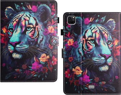 Tijger - Bescherm-Etui Map geschikt voor Apple iPad Pro 11" - 2024 - 2025 Blauw-Groen-Oranje - A2836 - A3357 -