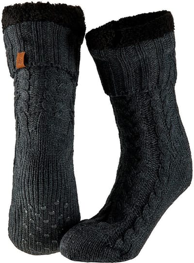 Apollo Huissokken - antraciet - anti-slip - fleece/gebreid - heren - one size -slofsokken - Slaapsokken/bedsokken