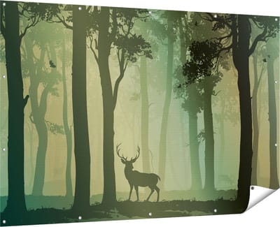 Gards Tuinposter Hert in het Bos - Silhouet - 180x120 cm - Tuindoek - Tuindecoratie - Wanddecoratie buiten - Tuinschilderij