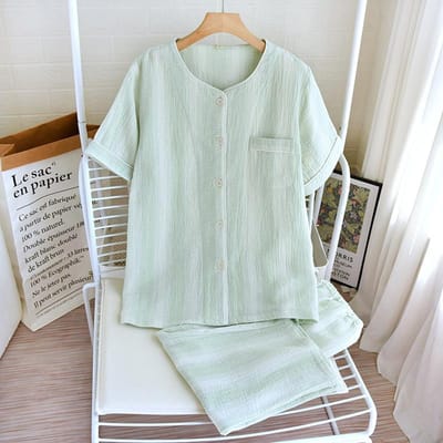 Zomer Nieuwe Koppel Pyjama Set 100% V-hals Heren en Dames Korte Mouwen+Capri Twee Stuks Dun Vest Woninginrichting XL gray