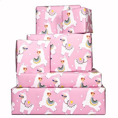 Lama Inpakpapier - 6 Geschenk Vellen - Roze Verpakking voor Verjaardagen en Feestdagen