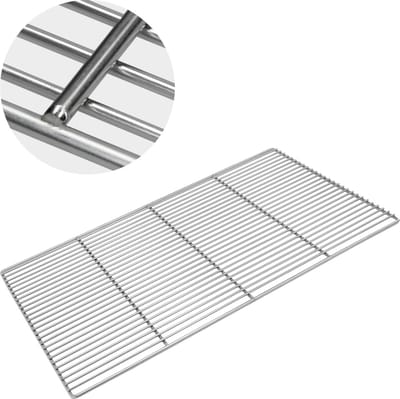 ECD Germany | Hoekig grillrooster met afneembare handgrepen, 67 x 40 cm, roestvrij staal; robuuste grillplaat voor buitengebruik, geschikt voor gasbarbecues, houtskoolbarbecues en vuurkorven