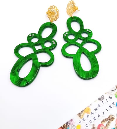 Jeannette-Creatief® - Resin - Swirl Diamonds Green - Oorbellen - Dames Oorbellen - Oorbellen Dames - Strass steentjes - Groene oorbellen - Grote Oorbellen - Sieraden - Herfstlook