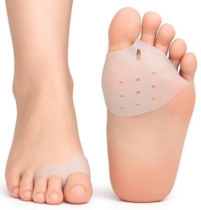 Siliconen Teenspreider Voor 3 Tenen - Bunion Beschermer - Voorvoetkussen - Hallux Valgus Tegen Pijn - Voor in Schoenen - Set van 2 - Beige